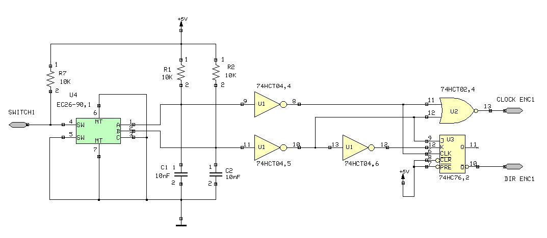 dekódování signálu rotačního enkodéru klopným obvodem JK
