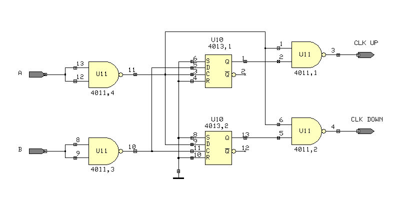 dekódování signálu rotačního enkodéru klopným obvodem D