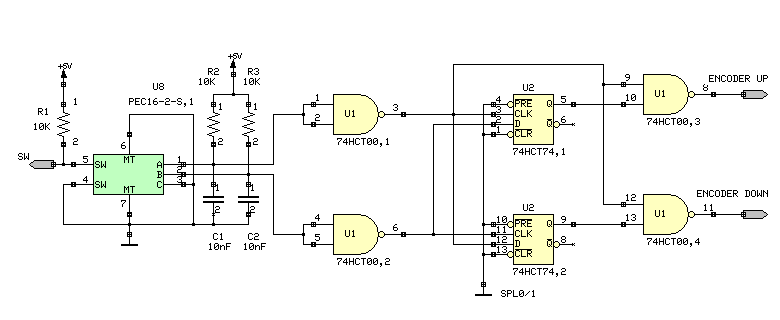 dekódování signálu rotačního enkodéru klopným obvodem D