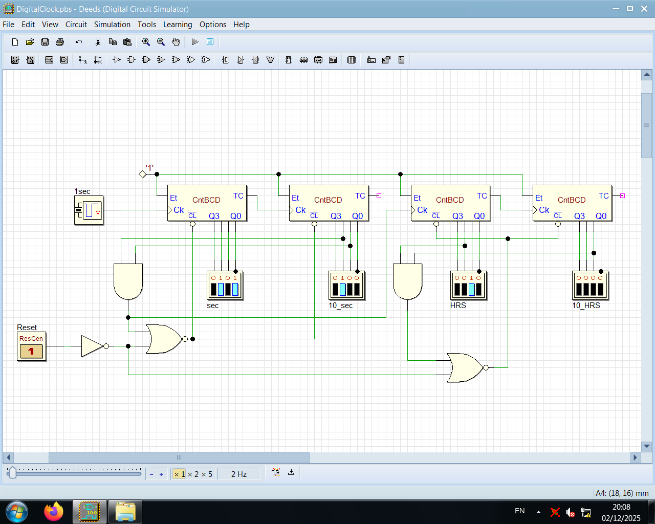 digitální hodiny v simulačním programu DEEDS