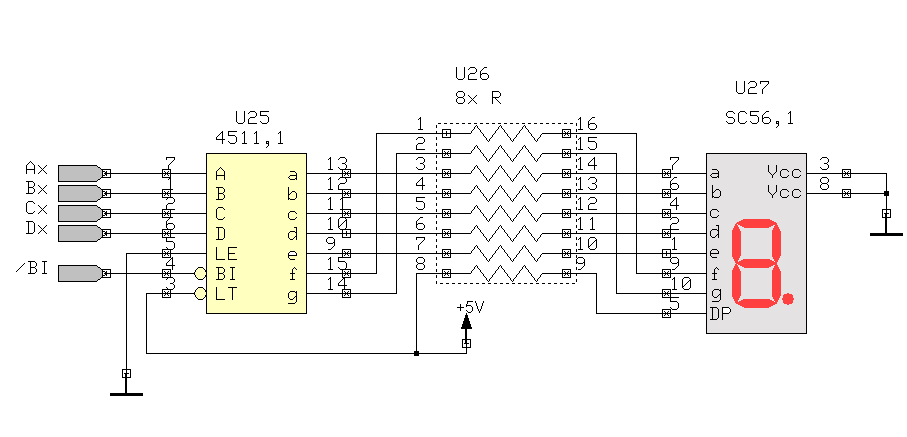 zapojení obvod 4511 pro řízení LED displeje