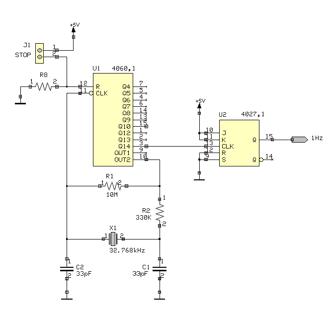 zdroj signálu 1Hz z krystalu a obvodu 4060