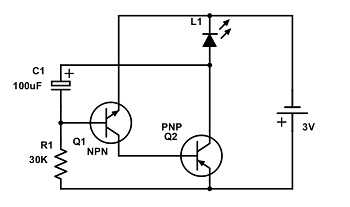 LED flasher with two transistors