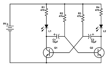flasher with two transistors